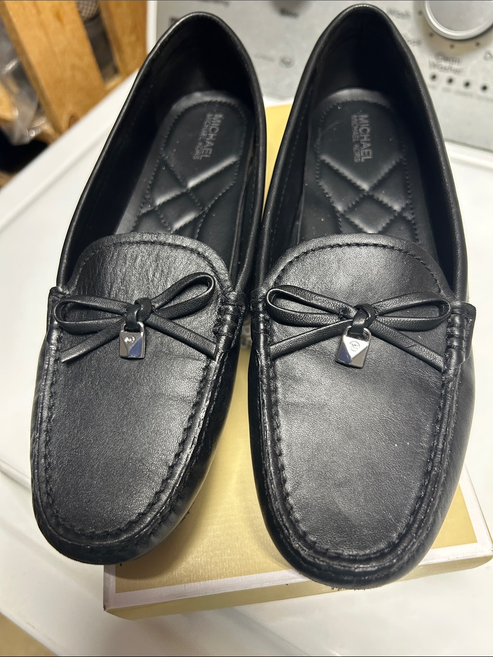Michael Kors Black Leather Bow Moccasin Loafers